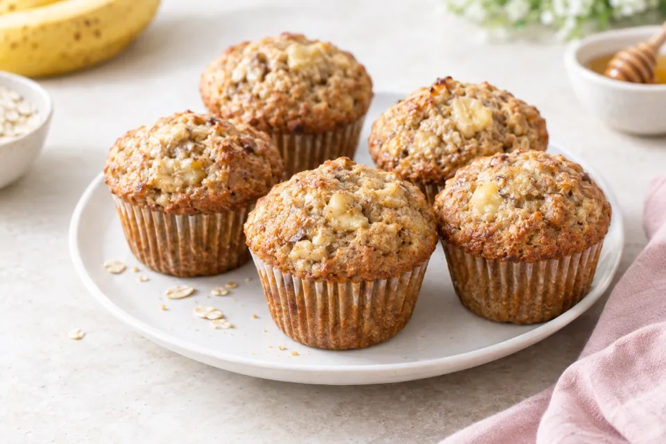 Healthier Whole Wheat Honey Banana Muffins