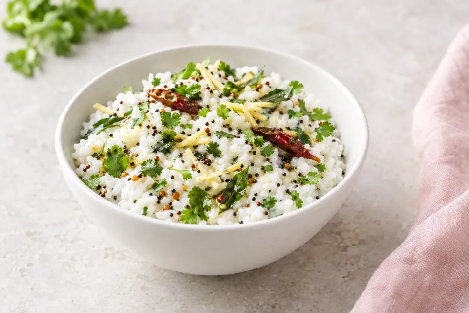 Yogurt Rice with Mustard Seeds, Chile, and Cilantro