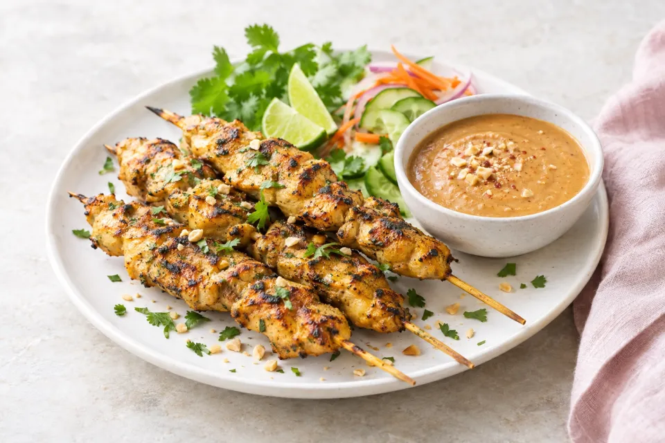 Thai Chicken Skewers with Peanut Sauce
