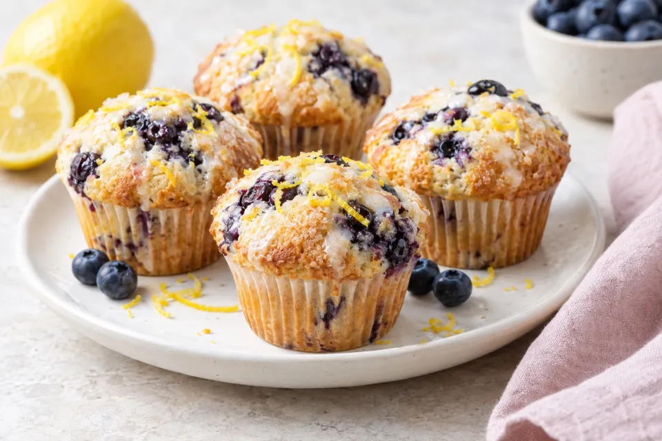 Bakery Style Lemon Blueberry Muffins
