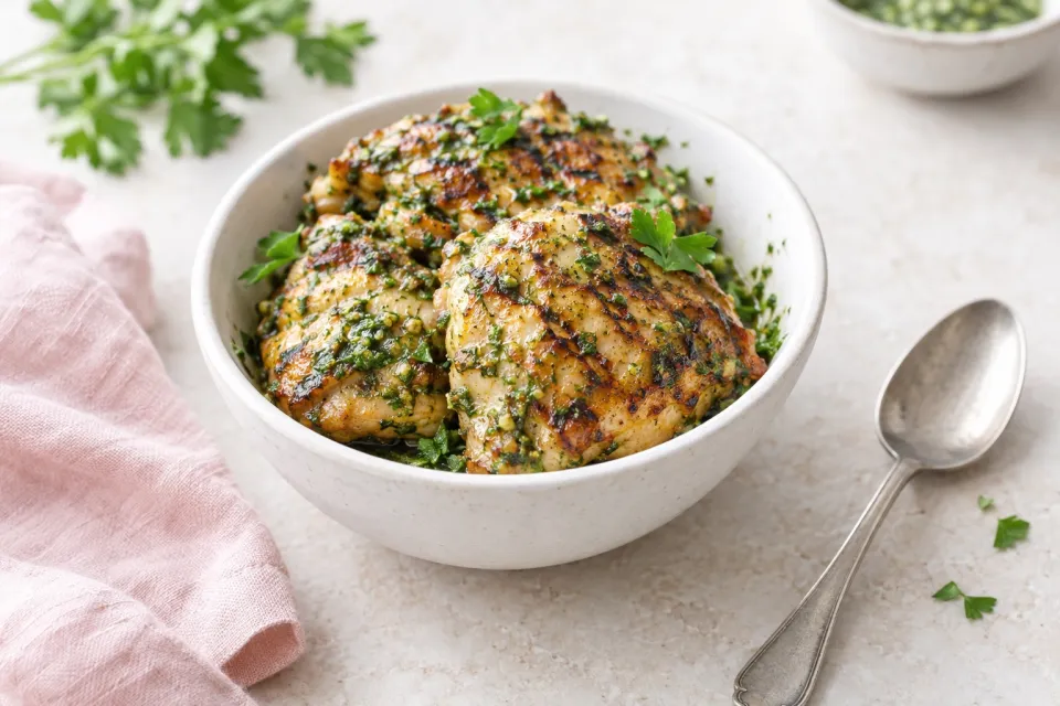Parsley Pesto-Marinated Grilled Chicken Thighs