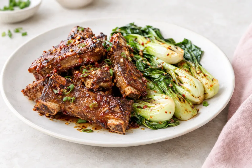 Marinated Multicooker Ribs with Baby Bok Choy