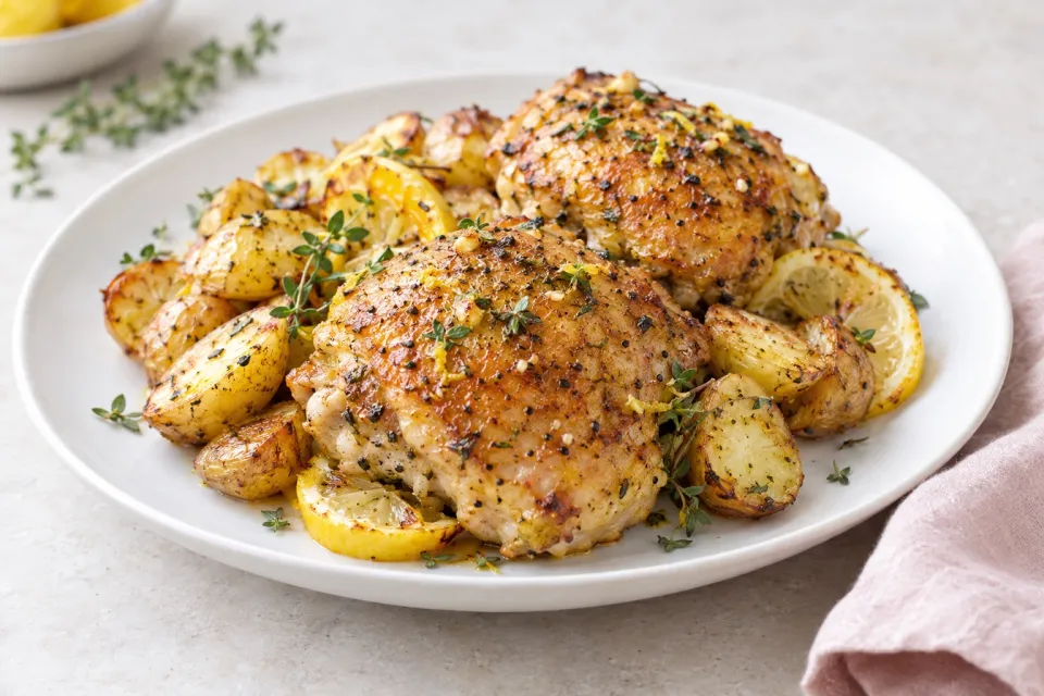 Roasted Lemon Chicken Thighs and Potatoes