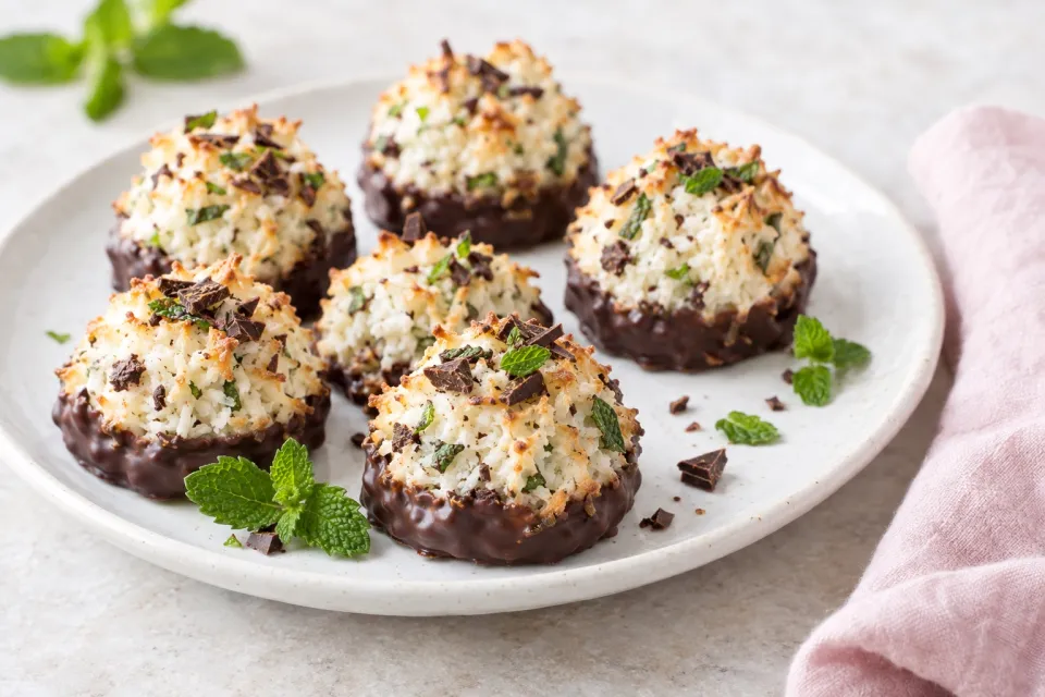 Dark Chocolate and Mint Coconut Macaroons