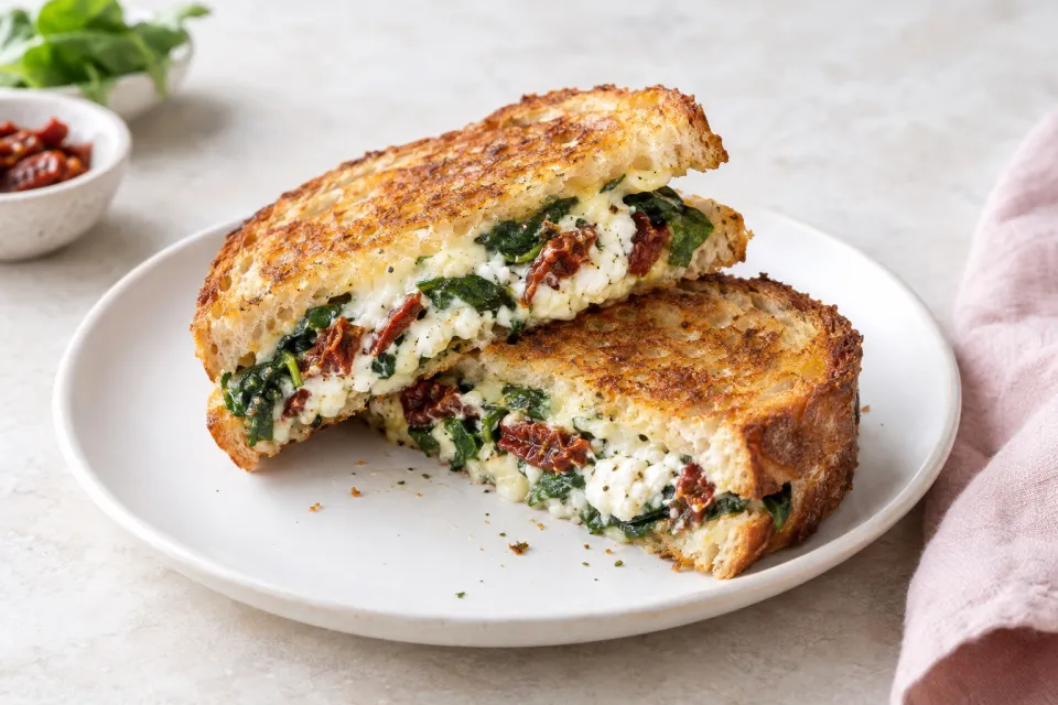 Sun Dried Tomato Spinach and Ricotta Grilled Cheese