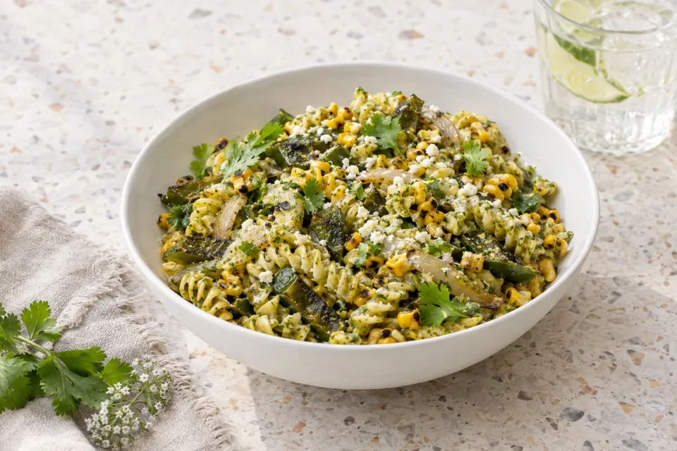 Fusilli with Charred Corn and Poblanos