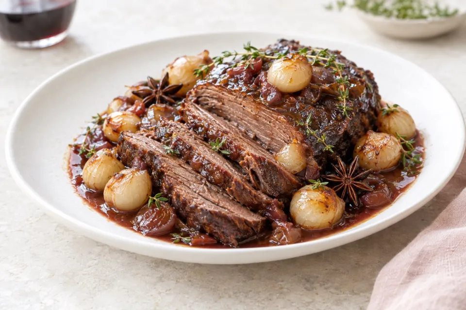 Red-Wine Braised Brisket with Pearl Onions and Star Anise