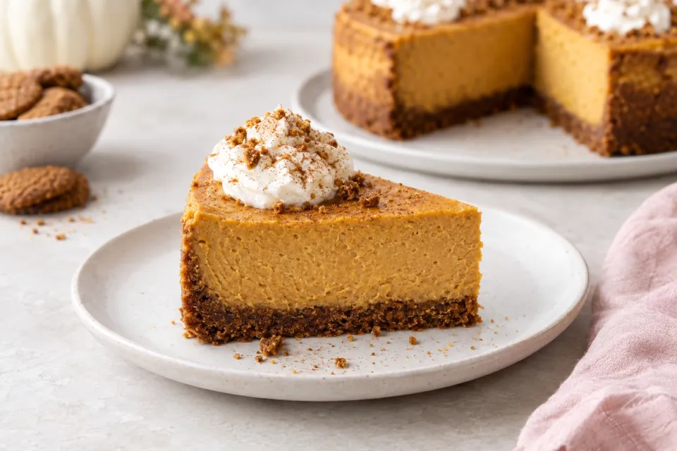 Spiced Pumpkin Cheesecake with a Gingersnap Crust