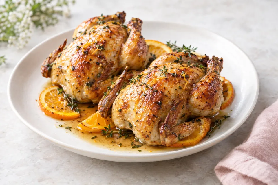 Roasted Cornish Game Hens with Wildflower Honey & Orange