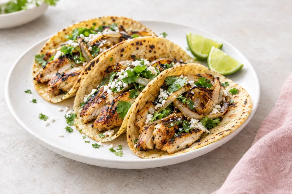 Grilled Chicken and Charred-Onion Tacos