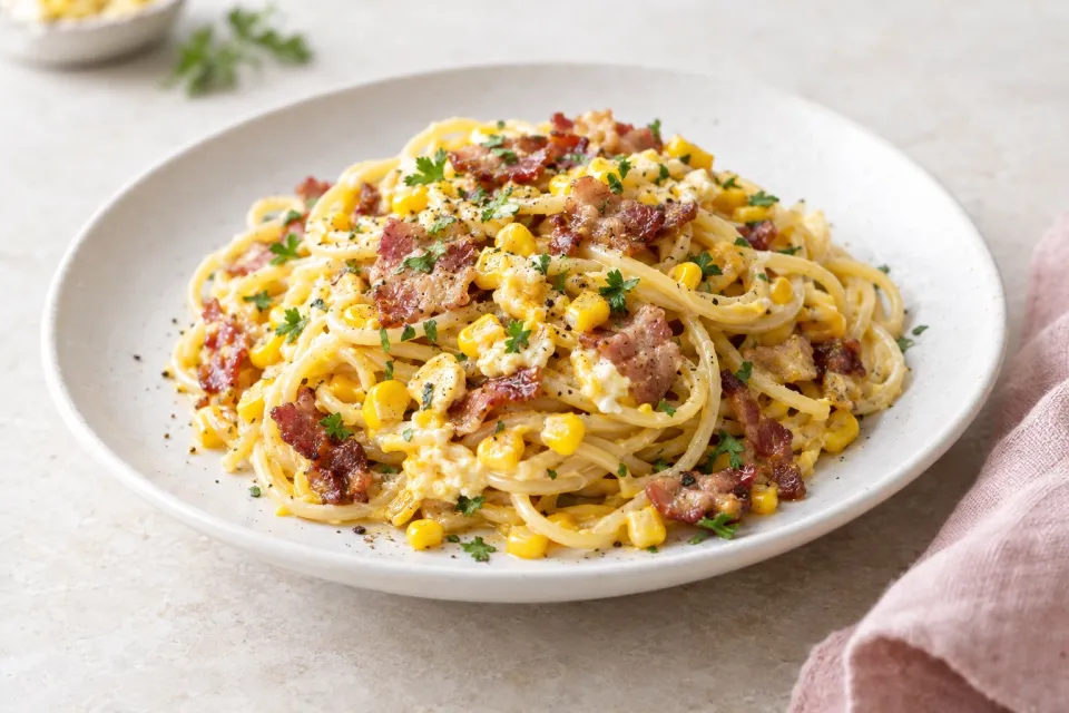 Corn, Bacon, and Egg Pasta