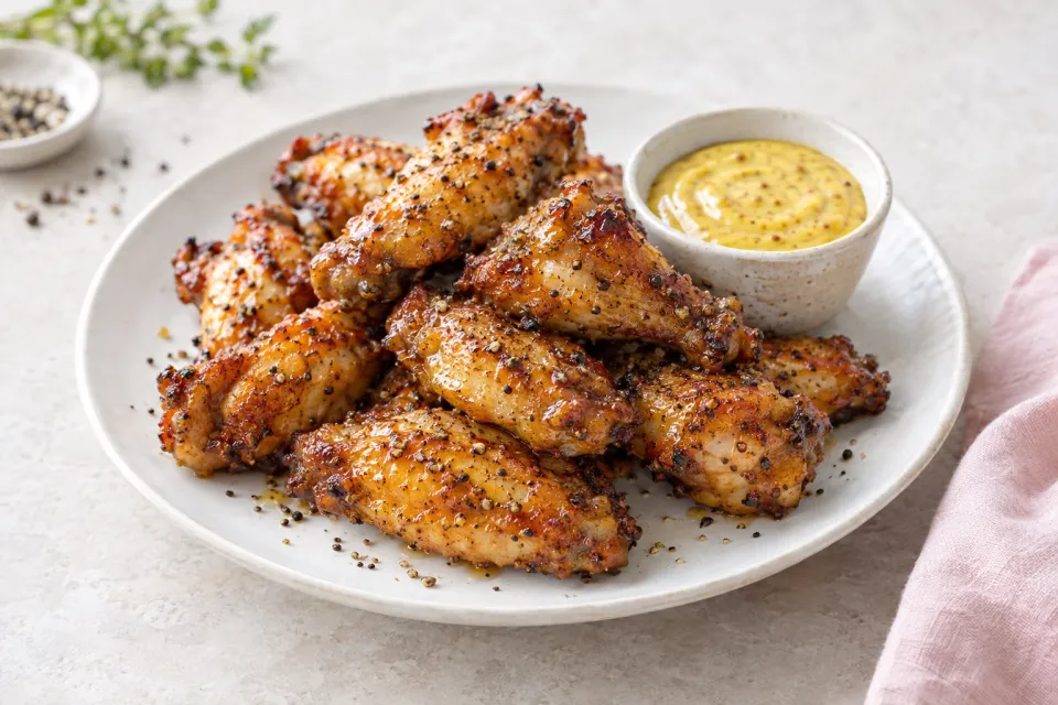 Maple and Cracked-Pepper Chicken Wings with Mustard Dip