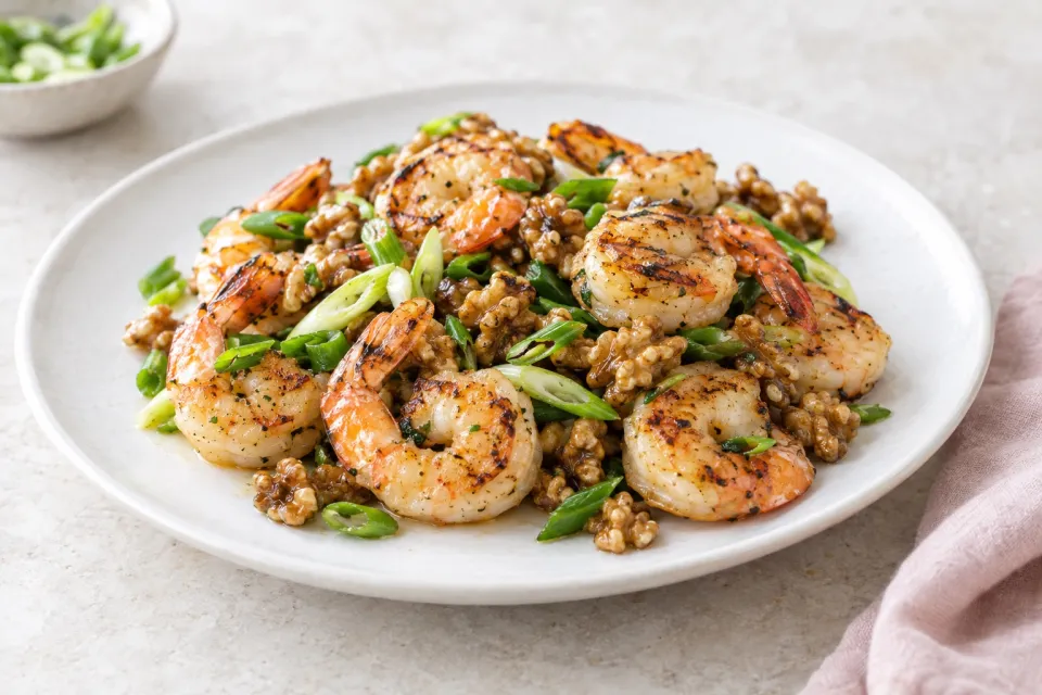 Grilled Shrimp with Walnuts and Scallions