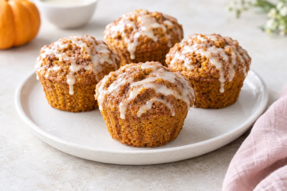 Pumpkin Doughnut Muffins with Vanilla Glaze