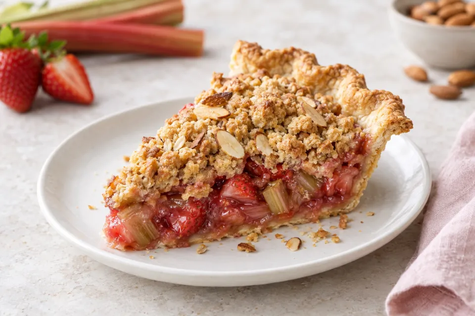 Strawberry Rhubarb Almond Crumble Pie