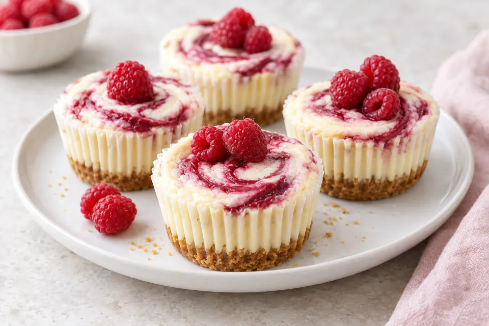 Raspberry Swirled Cheesecake Cupcakes