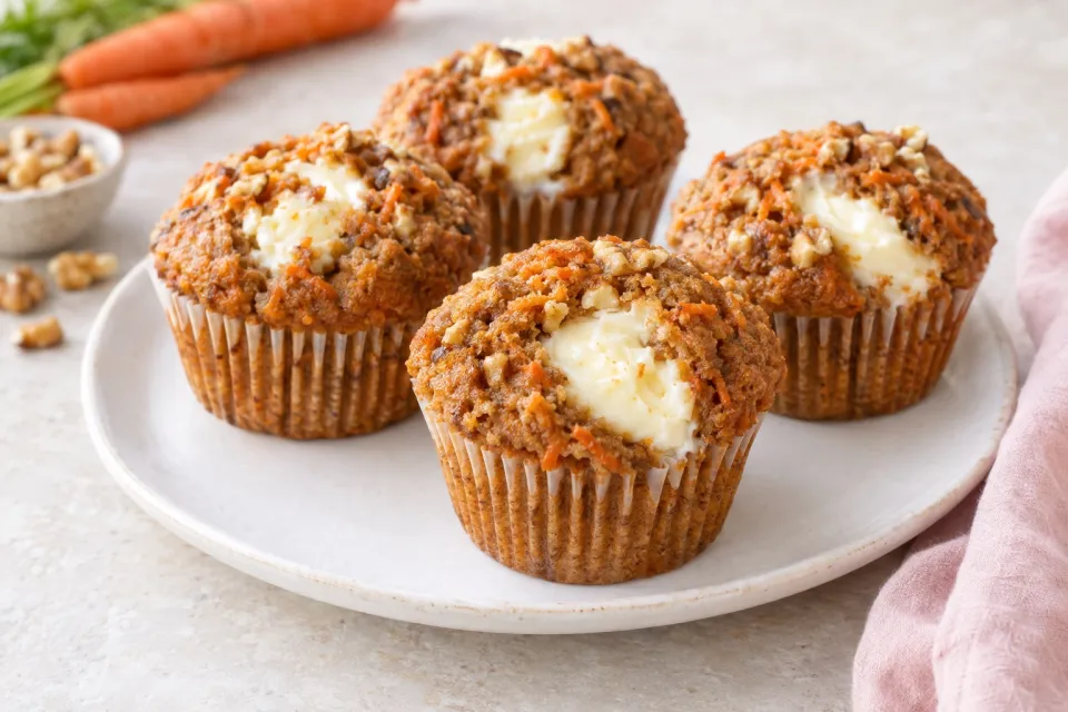 Cream Cheese Filled Carrot Cake Muffins