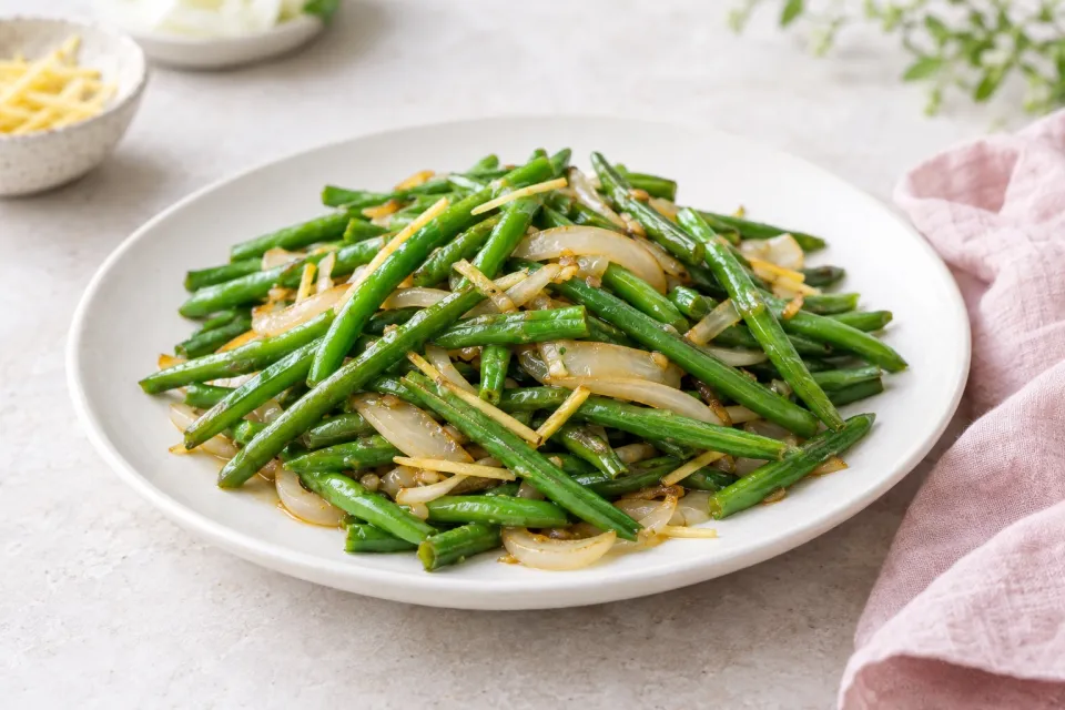 Stir Fried Green Beans with Ginger and Onions