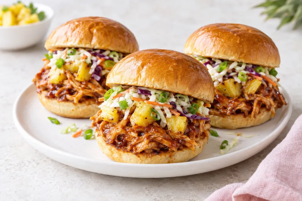 Hawaiian BBQ Pulled Chicken Sandwiches