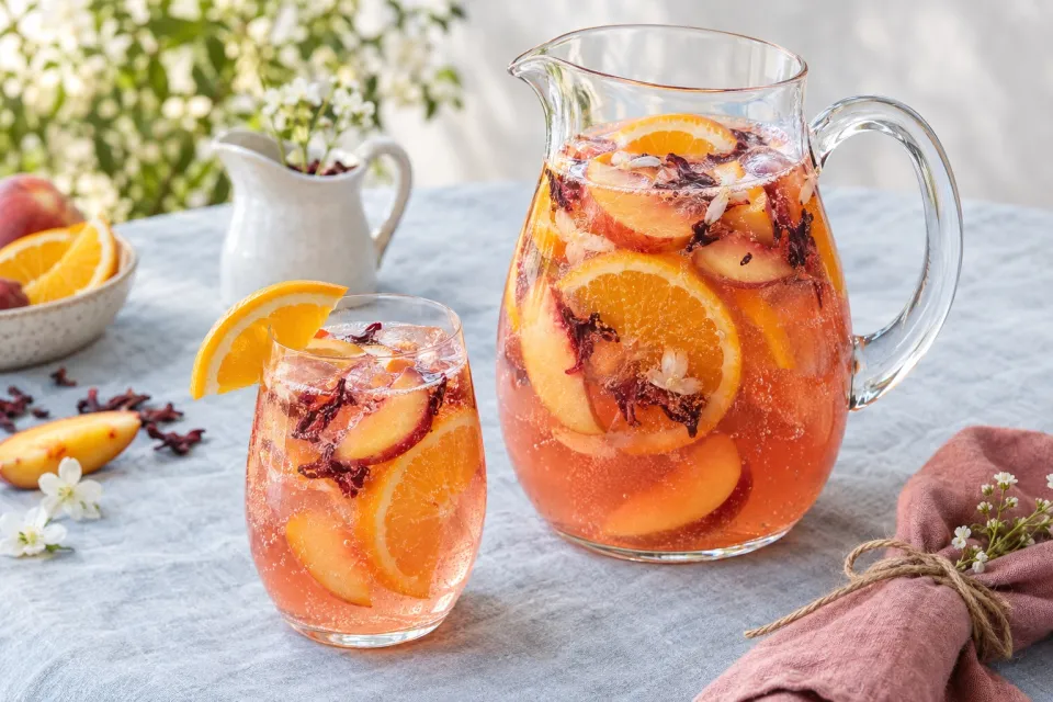 Sparkling Rosé Peach Sangria Mocktail