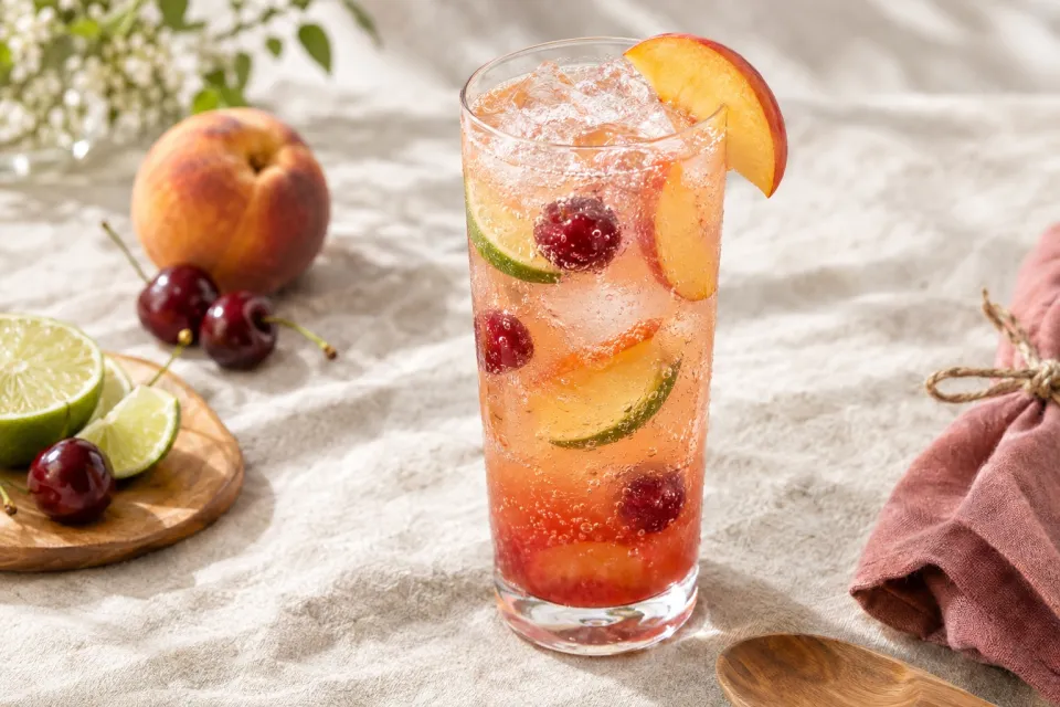 Peach Cherry Lime Sparkler Mocktail