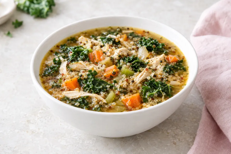 Slow Cooker Quinoa, Chicken and Kale Soup