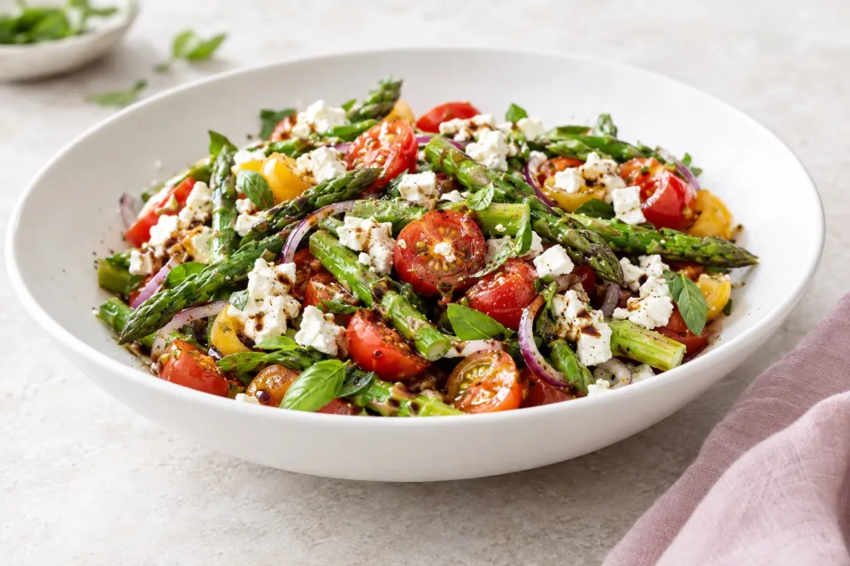 Asparagus, Tomato and Feta Salad with Balsamic Vinaigrette