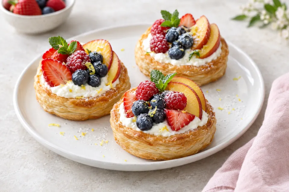 Puff Pastry Fruit Tarts with Ricotta Cream Filling