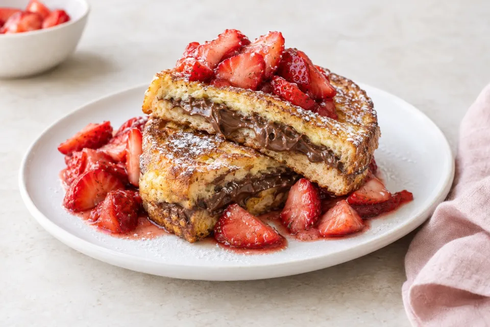 Nutella Stuffed French Toast with Macerated Strawberries