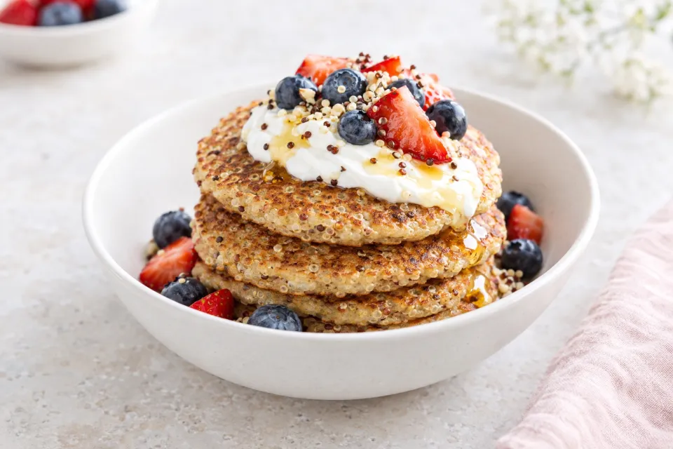 Quinoa Whole Wheat Greek Yogurt Pancakes