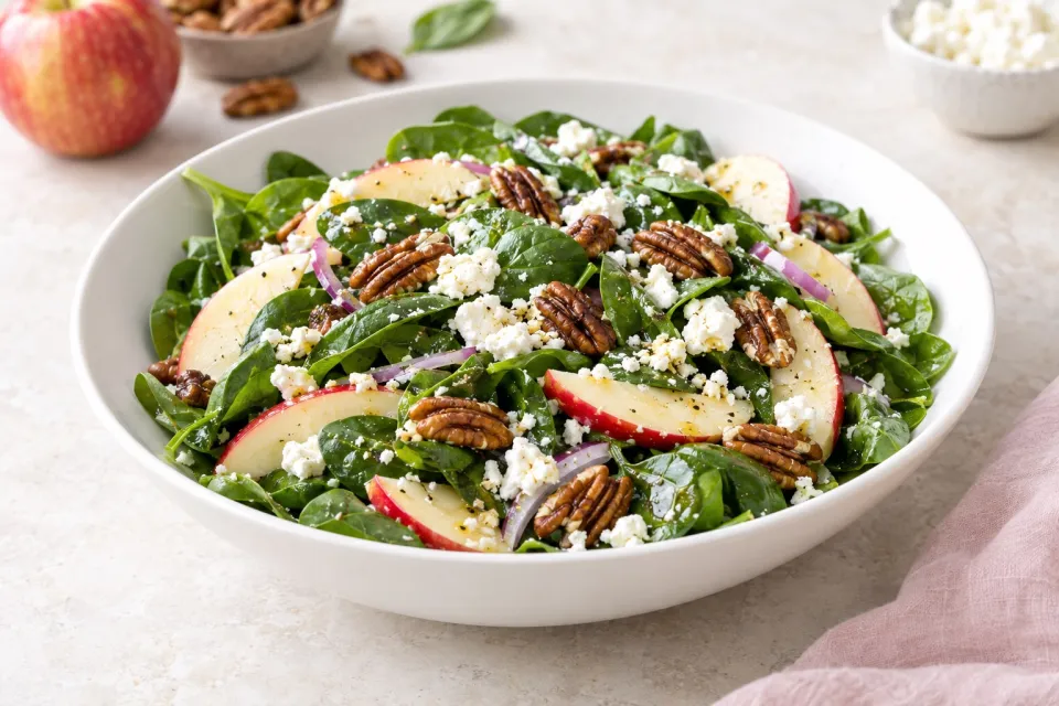 Apple Pecan Feta Spinach Salad