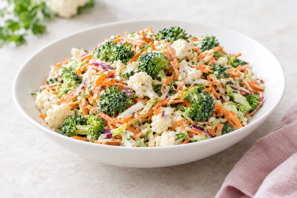 Broccoli Carrot and Cauliflower Coleslaw Salad