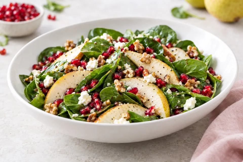 Pear, Pomegranate and Spinach Salad