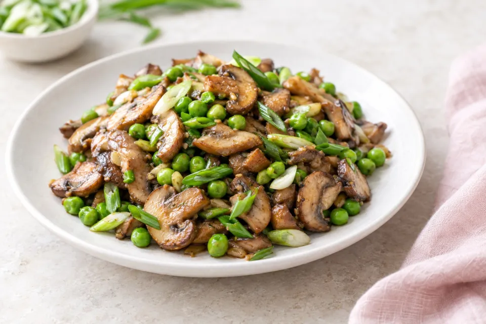 Mushroom Stir Fry with Peas and Green Onions