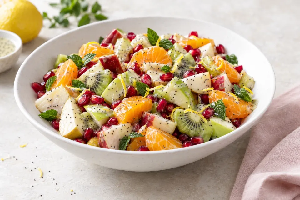 Winter Fruit Salad with Lemon Poppy Seed Dressing