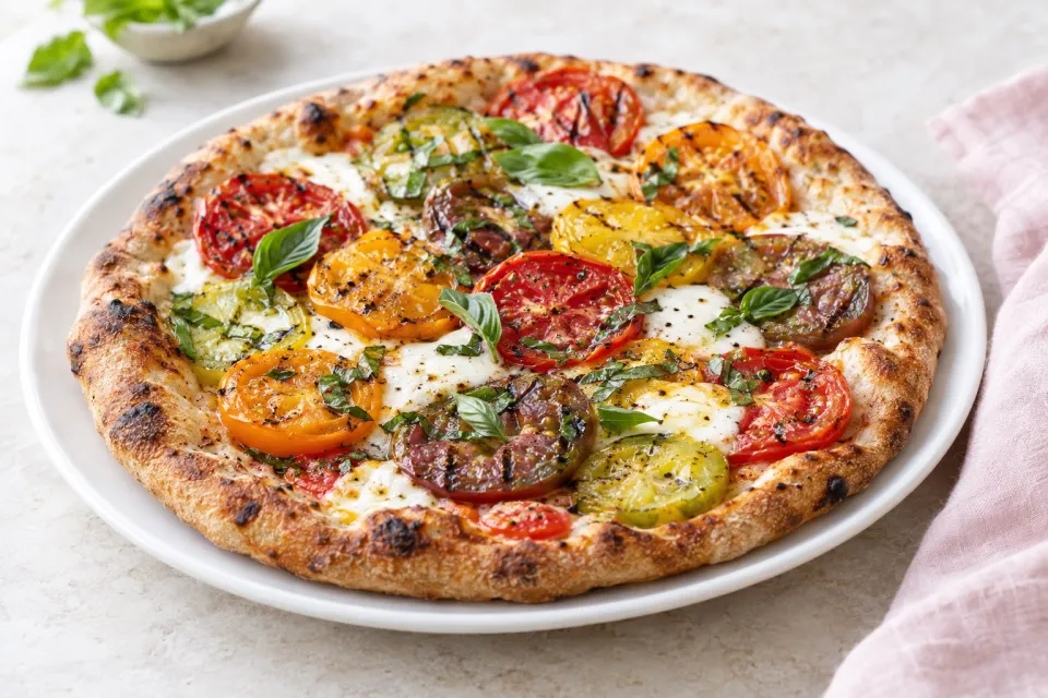 Grilled Rainbow Tomato Pizza
