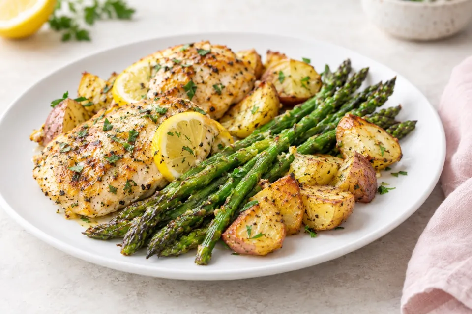 Lemon Chicken Asparagus and Potato Sheet Pan Dinner