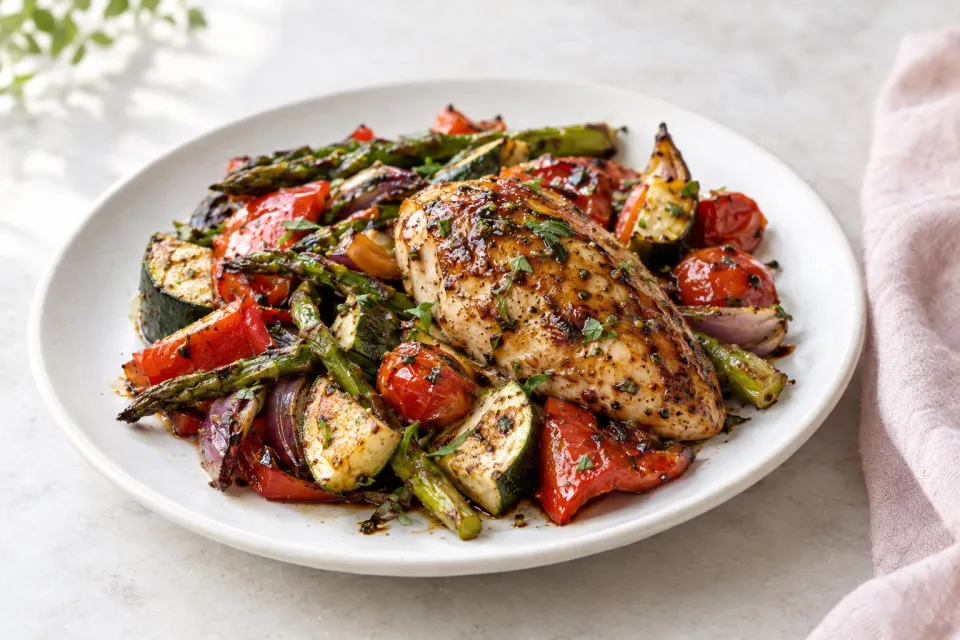Balsamic Chicken and Veggie Sheet Pan Dinner