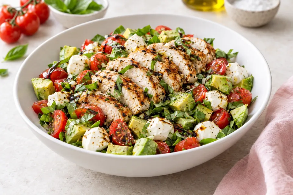 Caprese Chicken and Avocado Chopped Salad