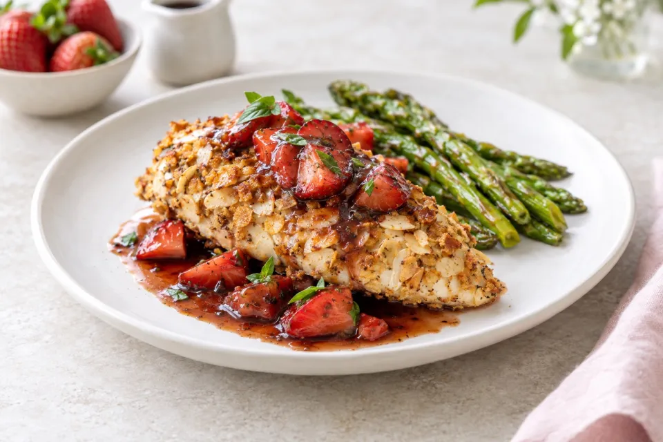 Almond Crusted Chicken with Strawberry Balsamic Sauce