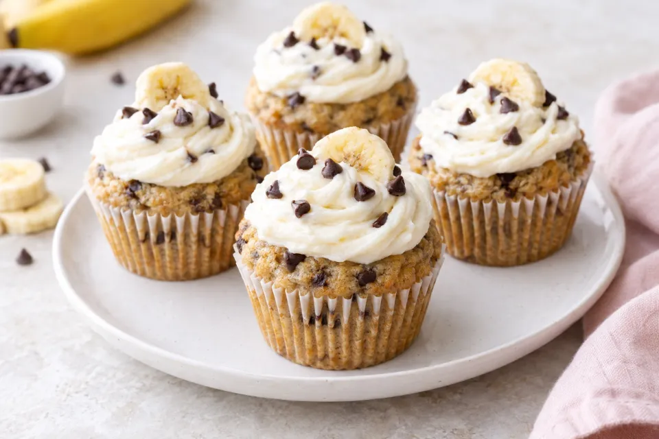 Banana Chocolate Chip Cupcakes with Cream Cheese Frosting