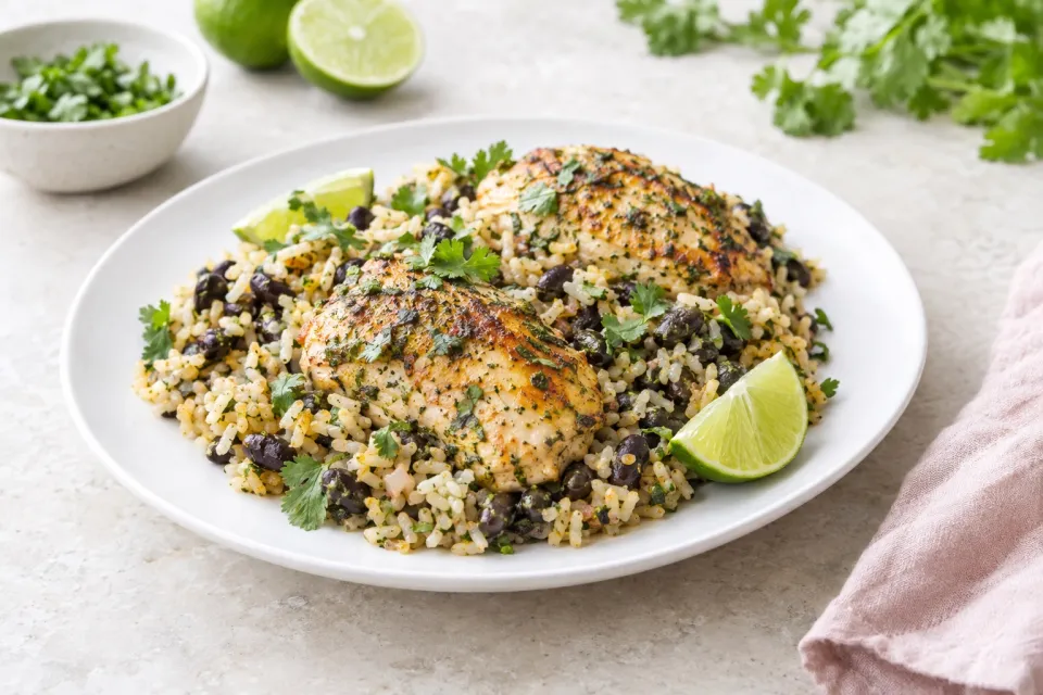 One Pan Cilantro-Lime Chicken and Rice with Black Beans