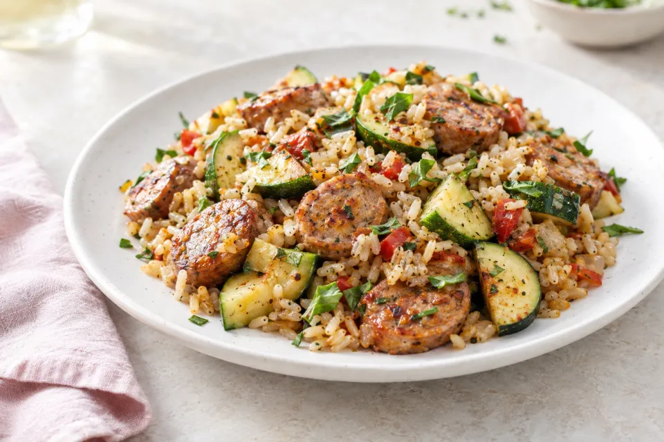 Sausage Zucchini and Brown Rice Skillet