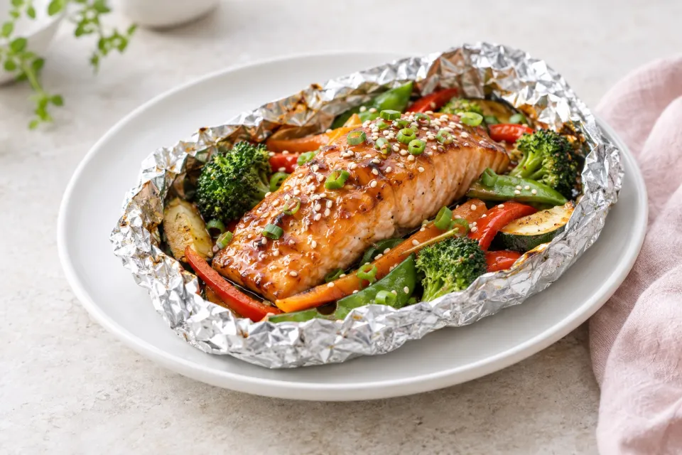 Honey Teriyaki Salmon and Veggies in Foil