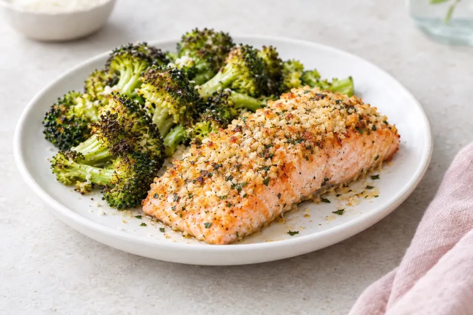 Sheet Pan Parmesan Crusted Salmon with Broccoli