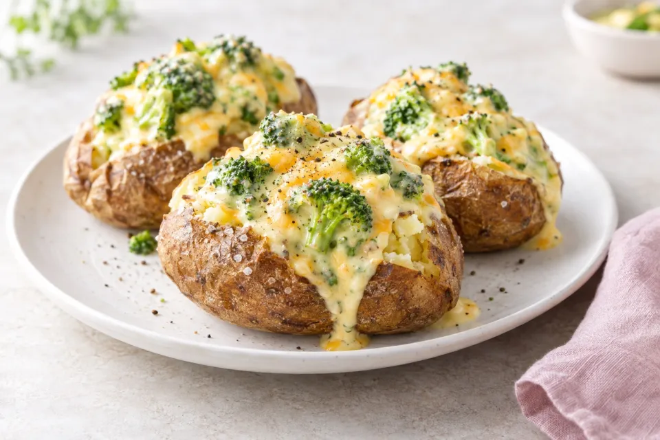 Baked Potatoes with Broccoli Cheese Sauce