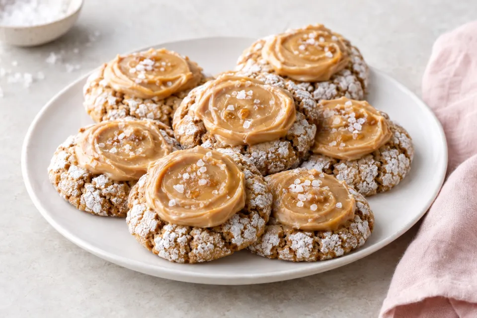 Browned Butter Crinkle Cookies with Salted Caramel Frosting