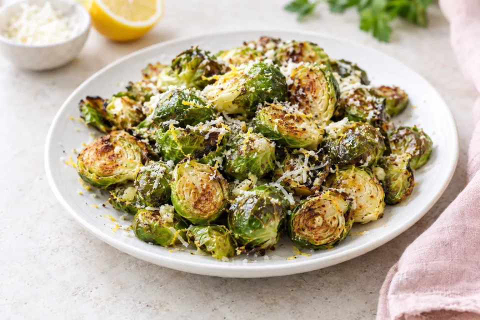 Garlic Lemon and Parmesan Roasted Brussel Sprouts