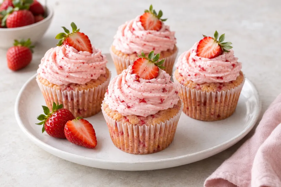 Strawberry Cupcakes with Strawberry Buttercream Frosting