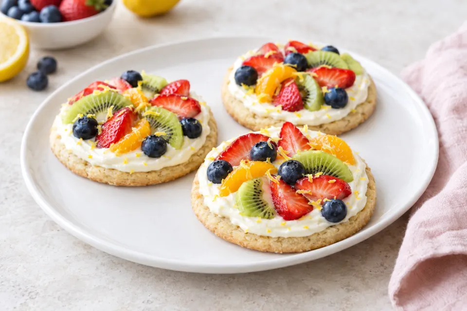 Mini Fruit Pizzas with Lemon Cream Cheese Frosting